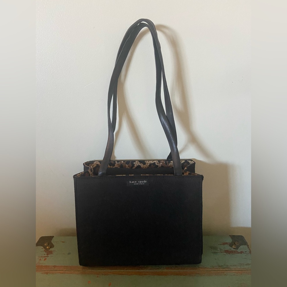 Kate Spade Black Canvas Purse with Leather Straps